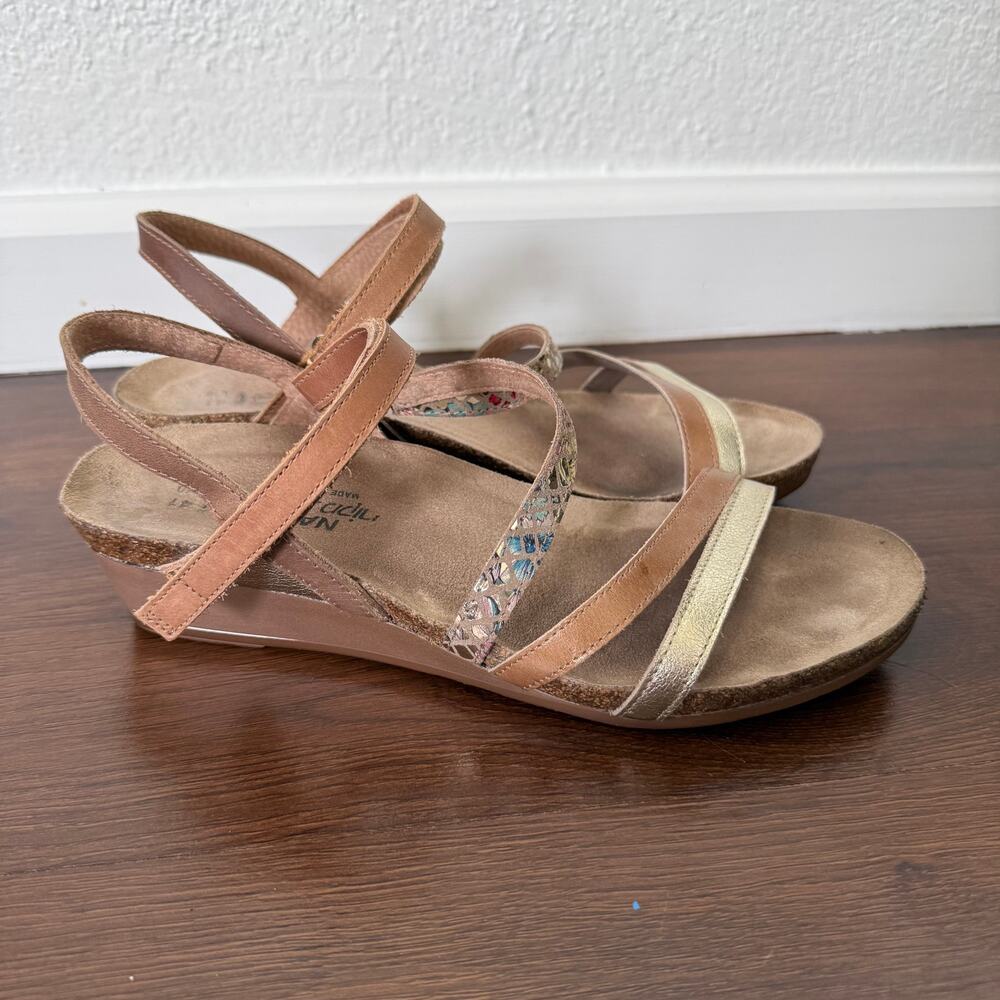 NAOT Hero Strappy Sandals Radiant Gold Floral Tan Sz 41 (US 10.5) Casual Comfort